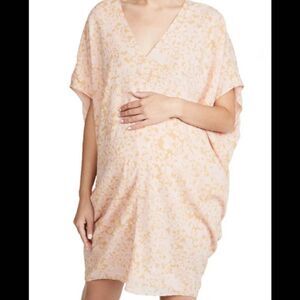 Hatch The Slouch Dress Apricot Silk Cotton V-Neck Lightweight‎ Soft Pullover O/S